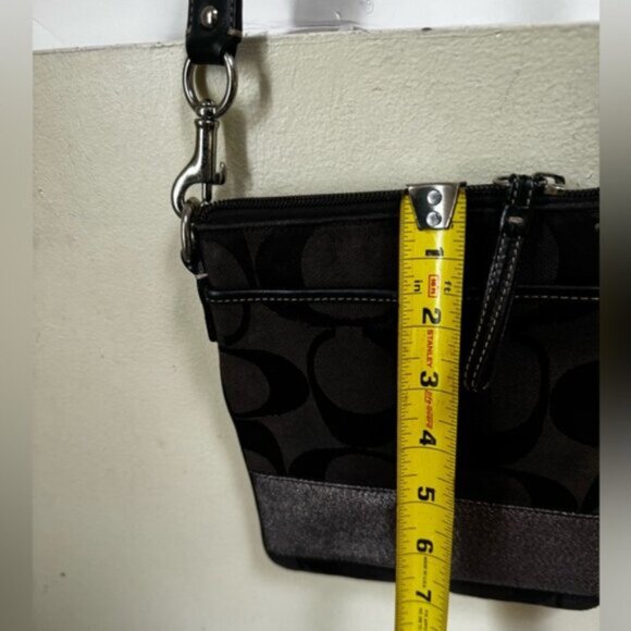 Coach Signature CC Crossbody Shoulder Bag Pocket Metallic Canvas Zip Minimalist - Picture 14 of 16